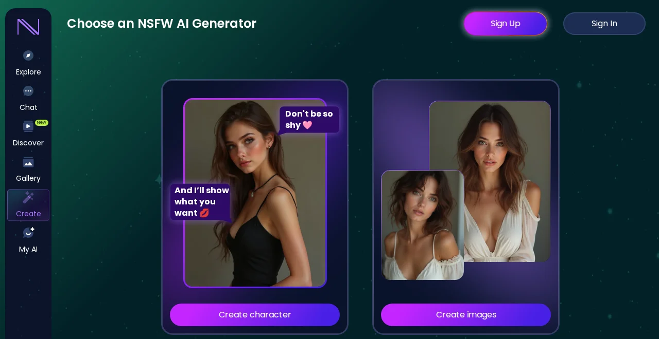 Infatuated.AI’s two creation paths: build a character or generate standalone images