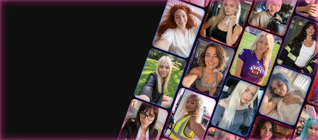 JOI AI’s character catalog, a grid of real-style profile photos