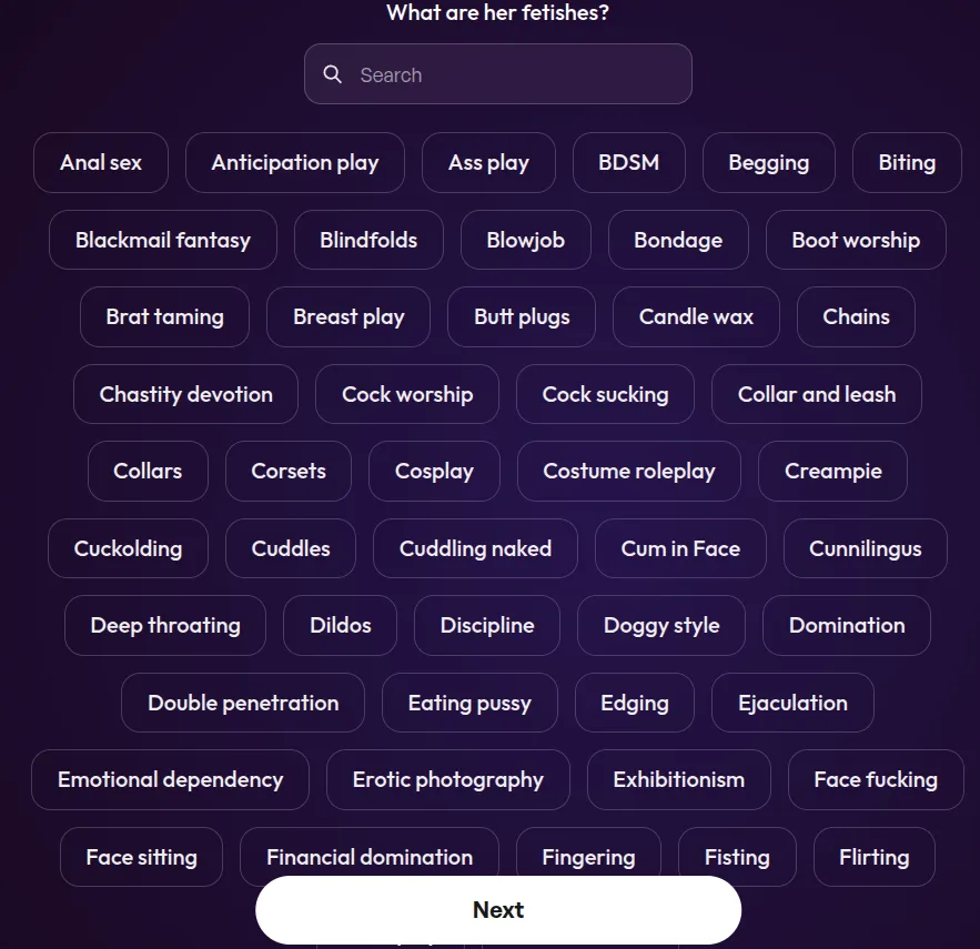 JOI AI fetish and kink selection list