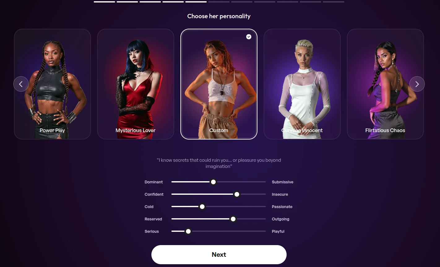JOI AI character personality sliders