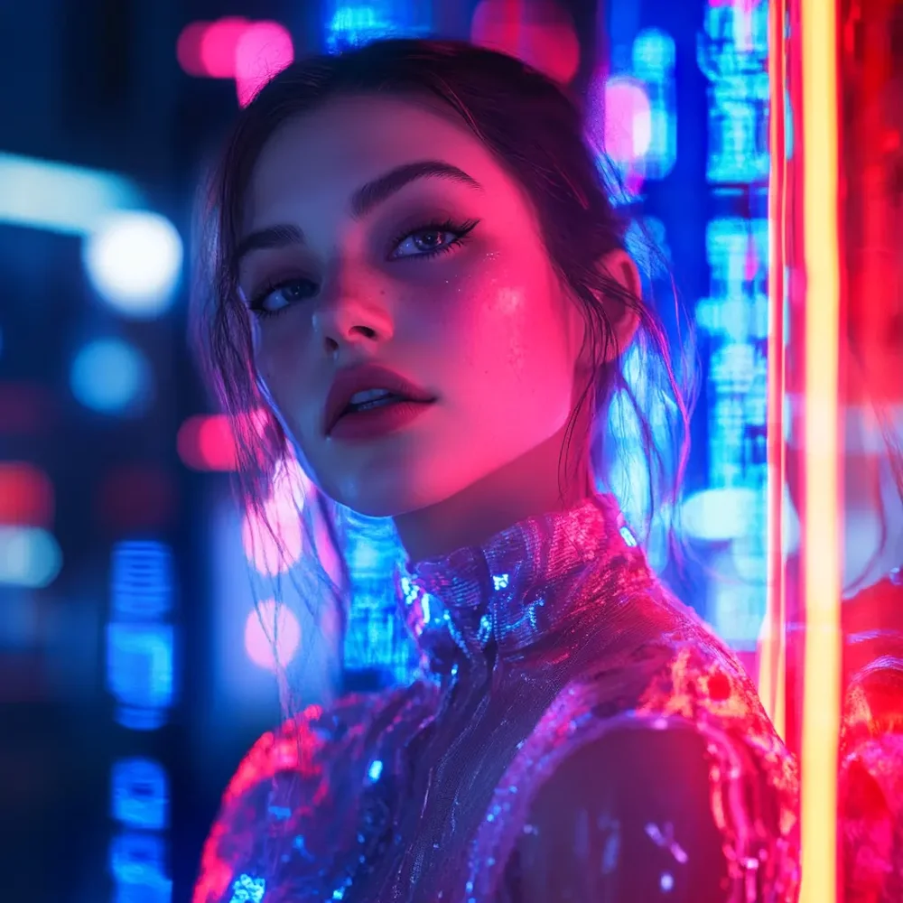 A Lovescape character generated with the photorealistic engine, neon-lit