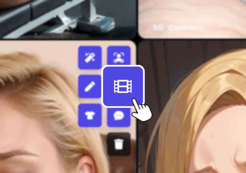 A close-up of Promptchan’s animate control on a generated image card