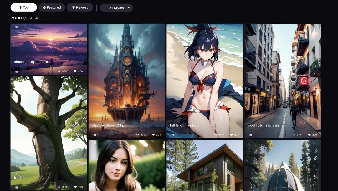 Promptchan’s Explore feed, a grid of community-generated images sorted by Top, Featured and Newest